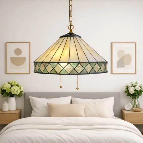 Luster do obývačky Tiffany vitráž ATRIA double chain Ø40 2*E27