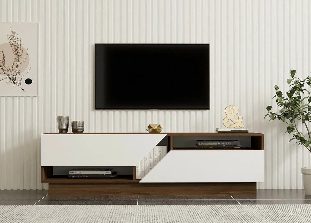 Koza TV stolík z orechového dreva a bielej farby