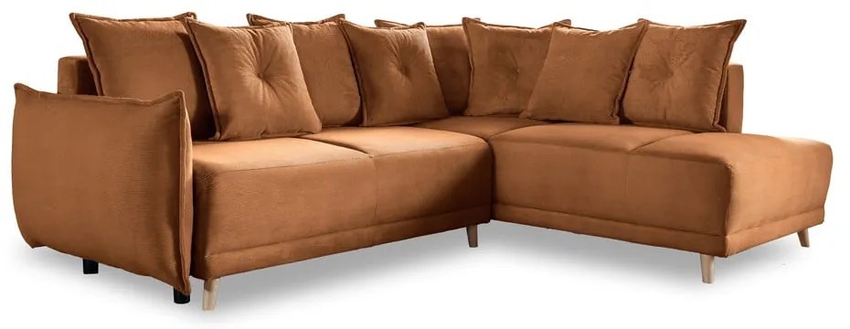 Menčestrová rozkladacia rohová pohovka v tehlovej farbe (pravý roh) Lazy Lukka – Miuform