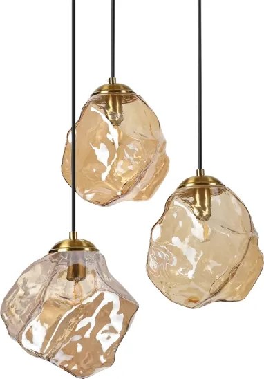 Závesný luster na lanku CRISTAL 3xE14/15W/230V mosadz/dymová béžová