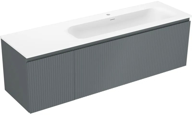 Mexen Rivel, kúpeľňová skrinka 160 cm s pravým umývadlom Vela, 1S, 1D, drážkovaná, grafitová/biela matná, 91A23-16047-3-BBFF66-W23P01