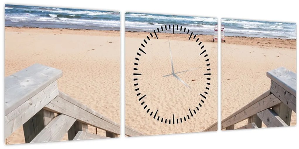 Obraz - Pláž (s hodinami) (90x30 cm)