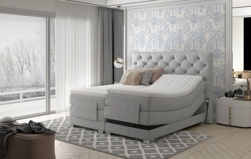 Box spring posteľ Clif 180x200, hnedá, elektrické polohovanie