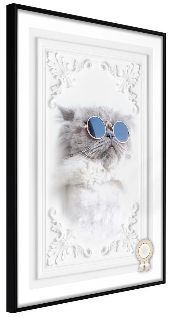 Artgeist Plagát - Cat with Glasses [Poster] Veľkosť: 20x30, Verzia: Čierny rám s passe-partout