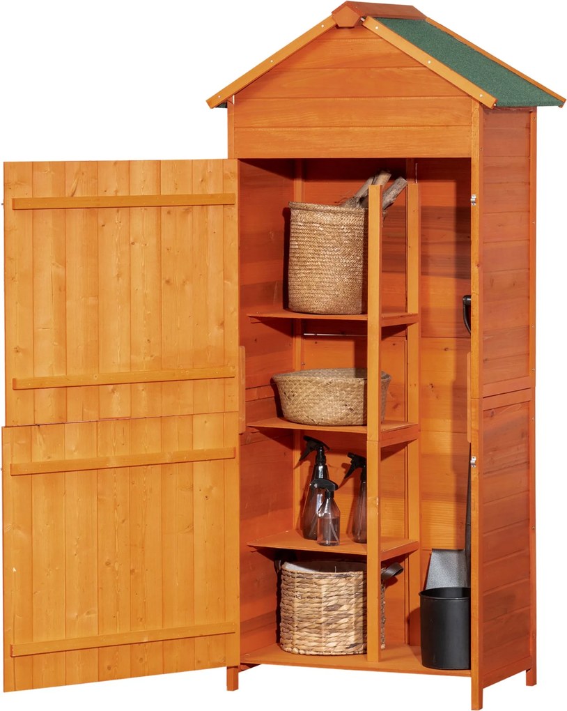 Outsunny Drevená Záhradná Kôlňa s 2 Dverami, Úložný Kabinet na Nástroje s 3 Policami, 84x52x188cm | Aosom