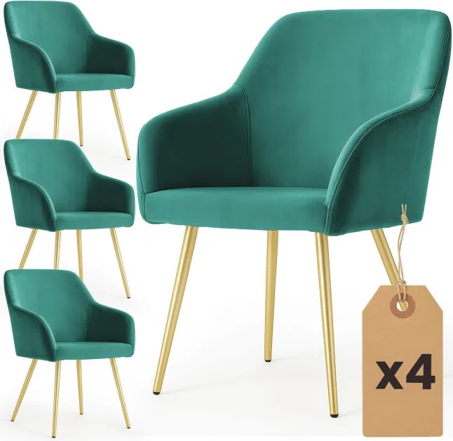Sada štyroch jedálenských stoličiek ESTELLE zamatové, fľaškovo zelené / zlaté nohy (4 ks)