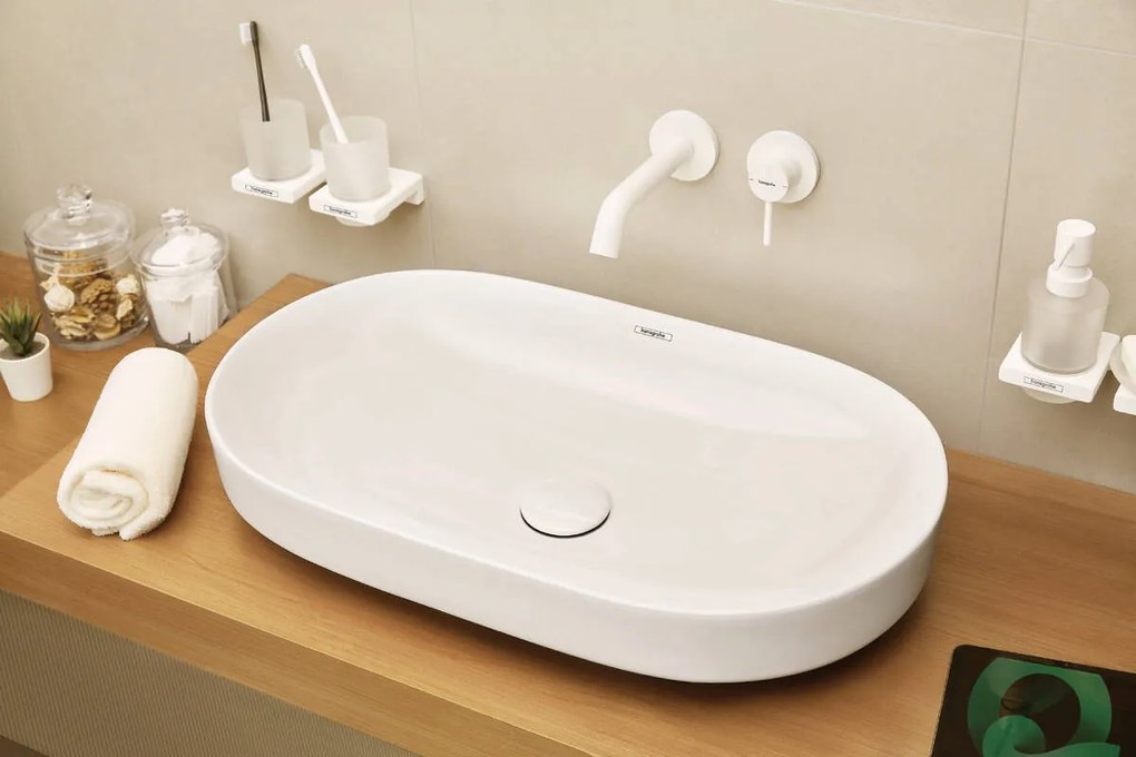 Hansgrohe Tecturis S, páková umývadlová batéria EcoSmart+ pod omietku s výtokom 165 mm, biela matná, HAN-73350700