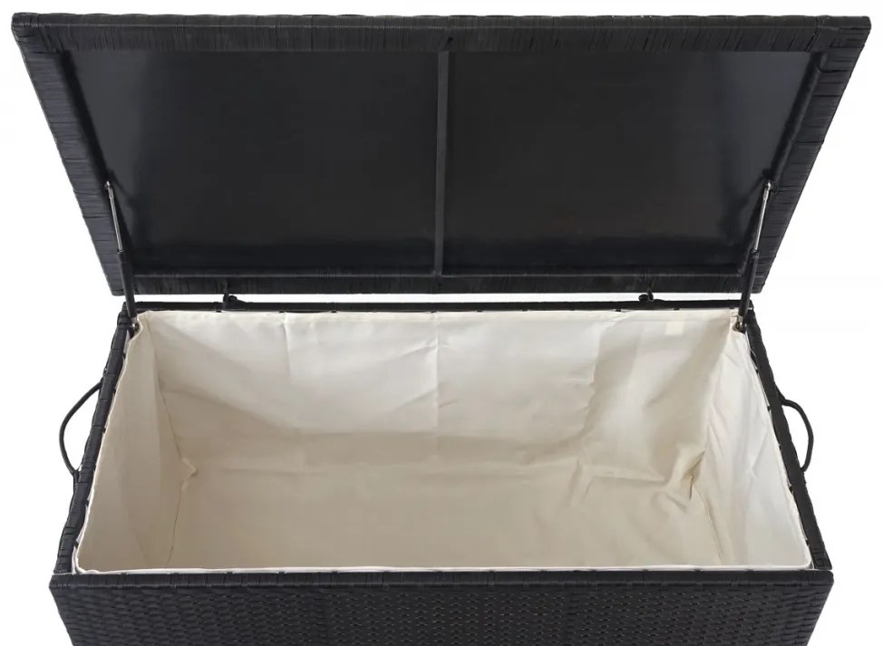 Polyratanový záhradný úložný box HWC-D88 - prémiová čierna, 51x100x50cm 170l