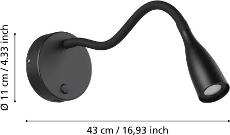 Eglo 901781 - LED flexibilná nástenná lampa s USB OLIVANDINO LED/3,8W/230V čierna