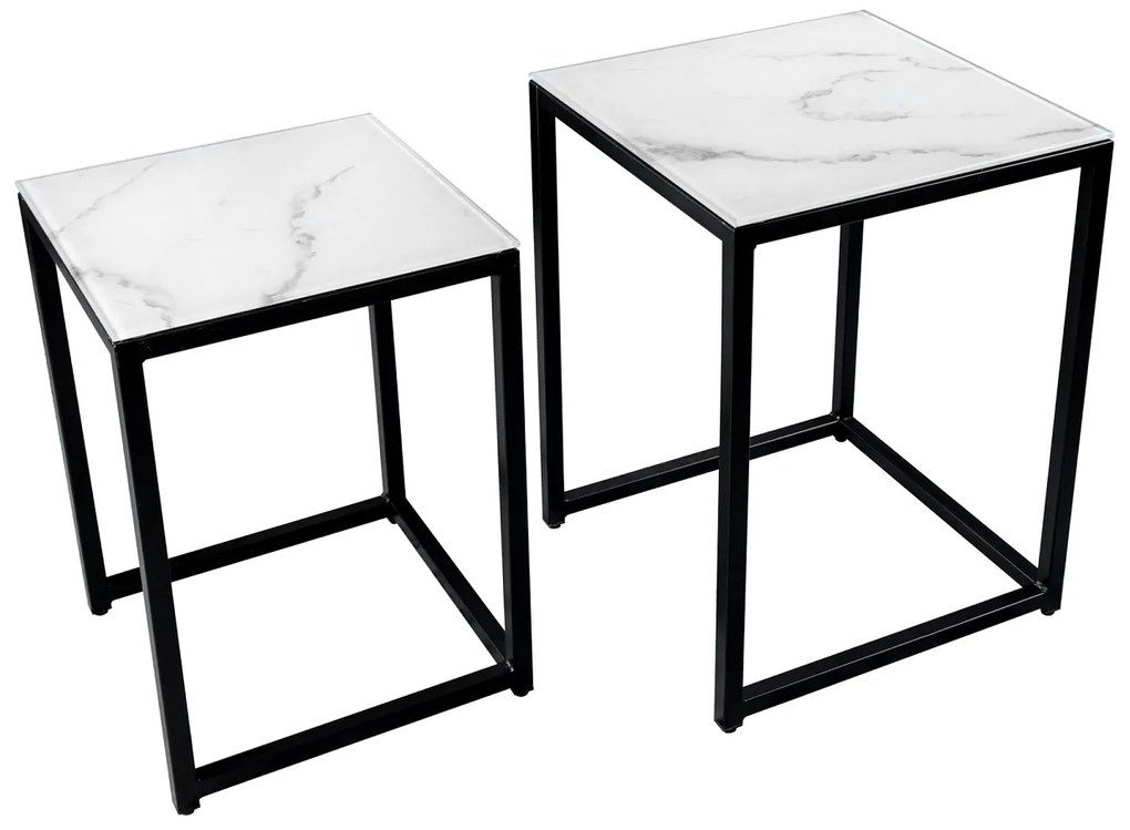 Odkladací stolík Latrisha 40 cm biela - vzor mramor - Otvorené balenie