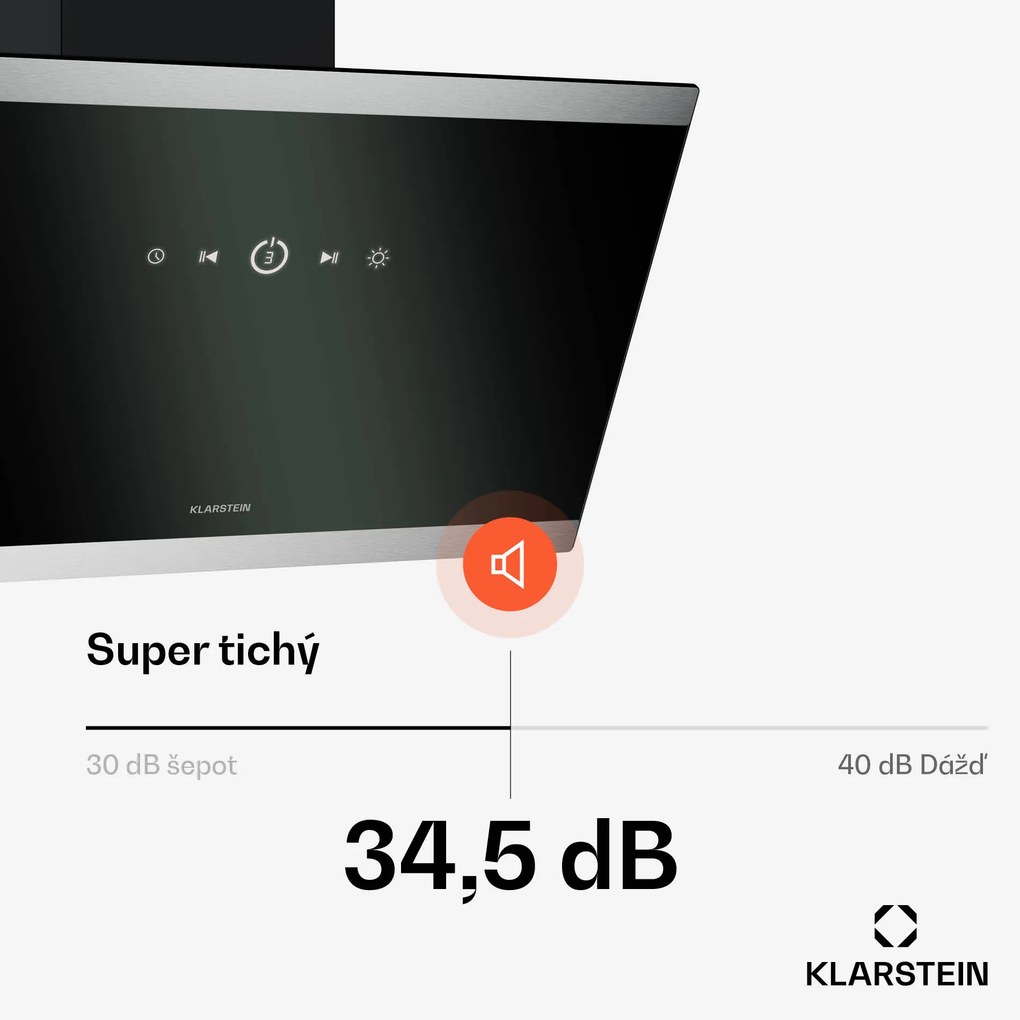 Klarstein FlashLine digestor, A++, 578 m³/h, 3 úrovne, dotykový, tichý, LED, odsávanie/recirkulácia, 100 W