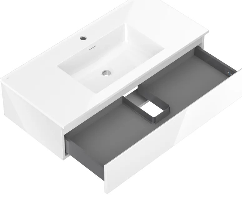 Mexen Orio, kúpeľňová skrinka 100 cm s umývadlom Otis, 1 zásuvka, biela lesklá, 91A10-10023-1-BF00-W18M00