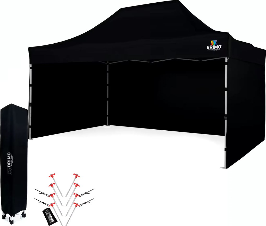BRIMO Záhradný stan 3x4,5 m Oceľ | Rýchlo-rozkladací Altánok na Eventy a Párty - s 3 stenami - Čierna 10