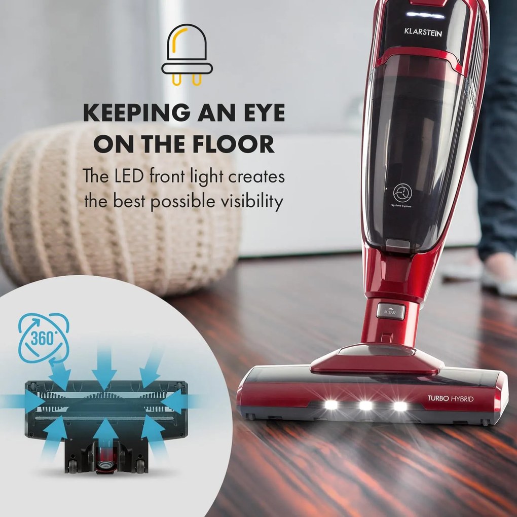 Klarstein TurboHybrid, vysávač, podlahový a ručný vysávač, metalický červený