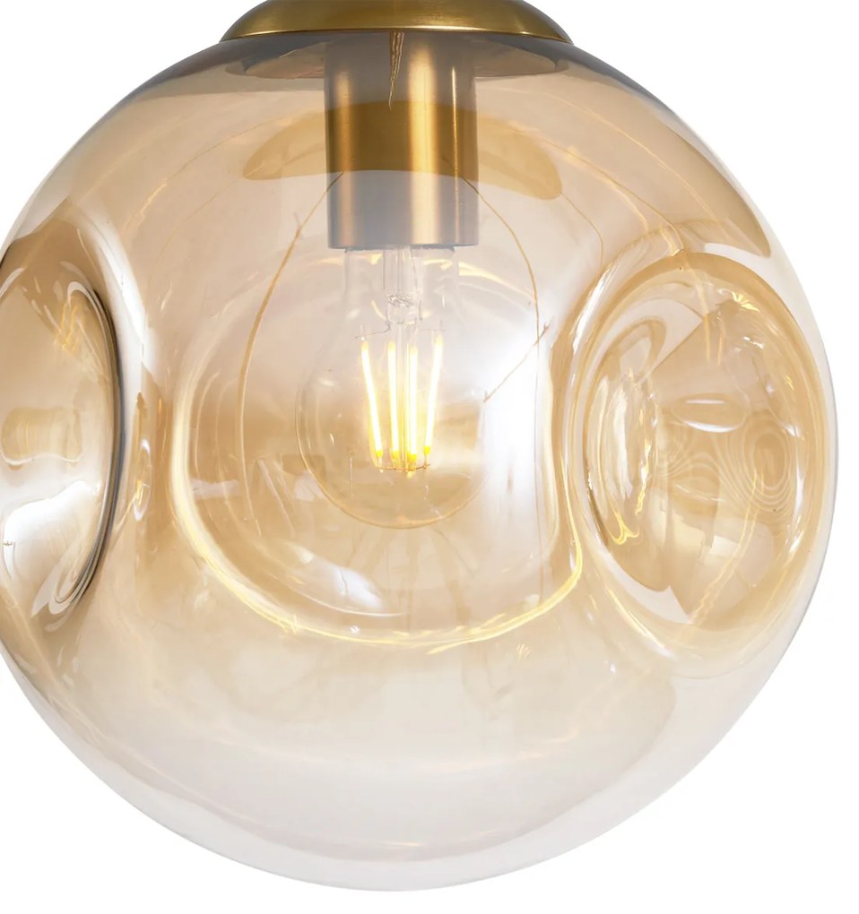 Art Deco závesná lampa mosadzná s oválnou stropnou doskou a jantárovým sklom 6-svetiel - Douglass