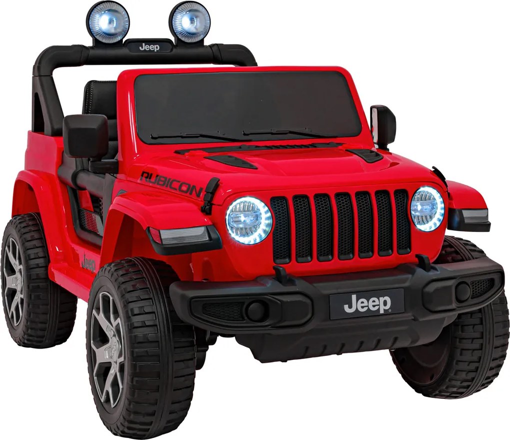 Ramiz Jeep Wrangler Rubicon batéria pre deti Červená + diaľkové ovládanie + MP3 LED rádio + EVA kolesá
