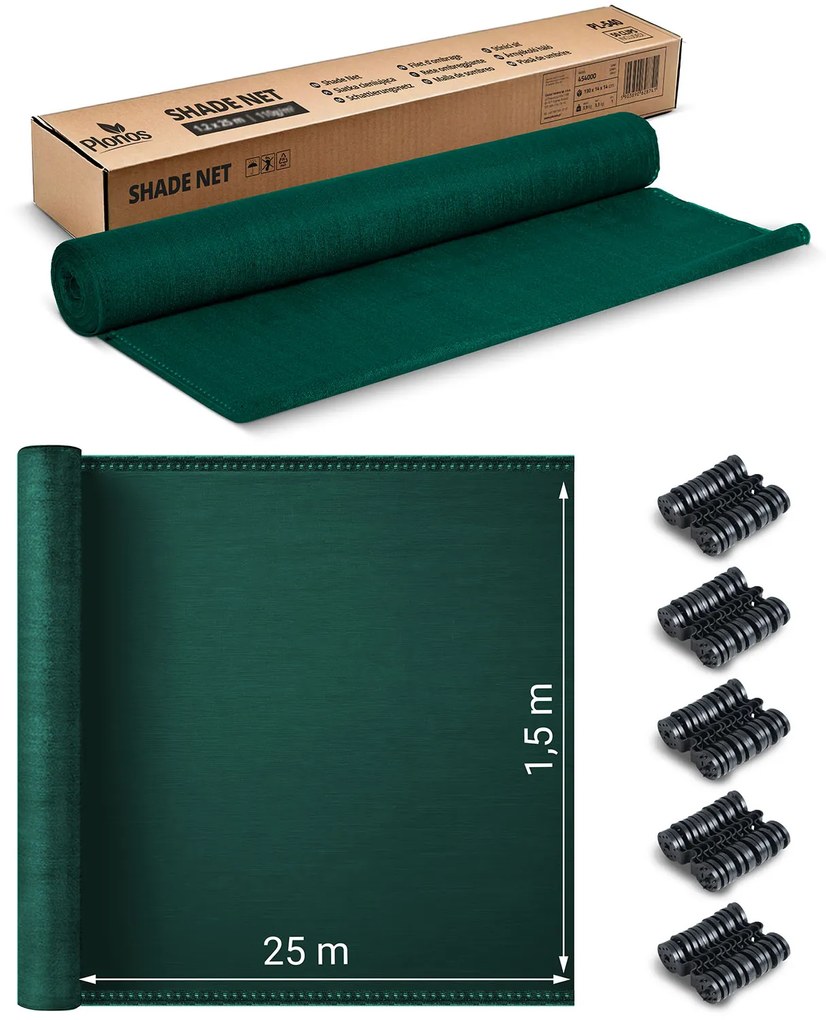 Tieniaca sieť 1,5x25m 140g/m2 + 50 svoriek PLONOS 454211 - zelená