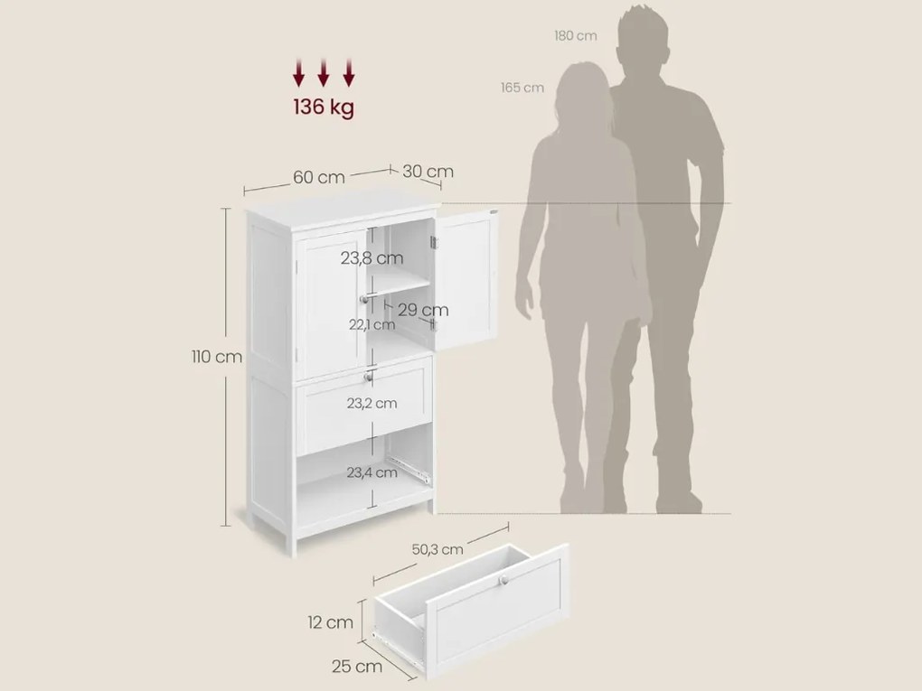 Kúpeľňová skrinka LAVORANO 110x60 cm, biela