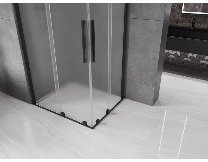 Mexen Velar Duo, sprchový kút s posuvnými dverami 90 x 80 cm, 8mm sklo námraza, čierna matná, 871-090-080-32-70