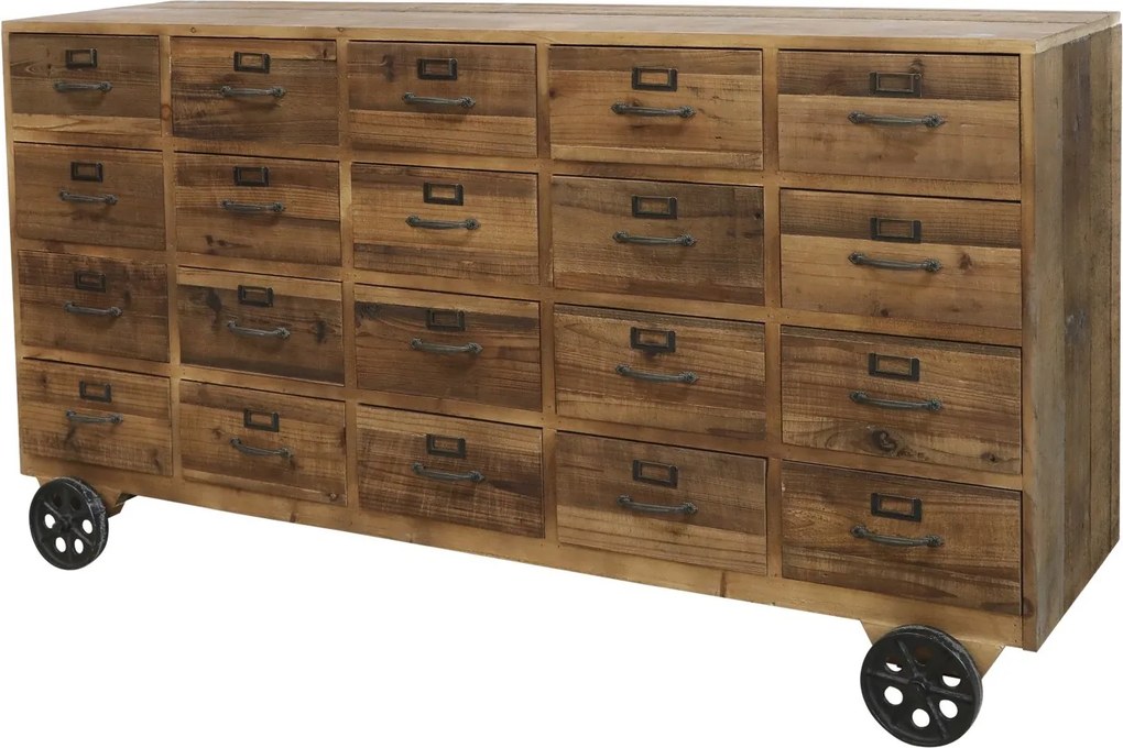 Drevená komoda na kolieskach so šuplíčkami Offile - 156*39*83cm