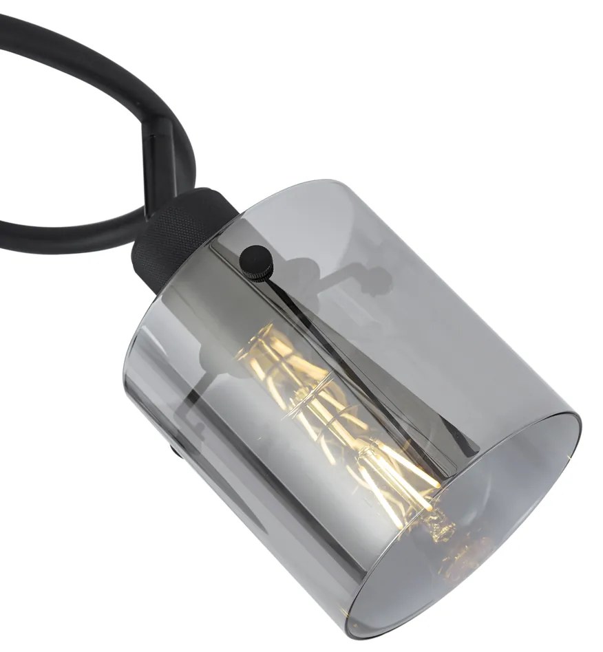 Dizajnový stropný reflektor čierny s dymovým sklom okrúhly s 3 svetlami - Domo