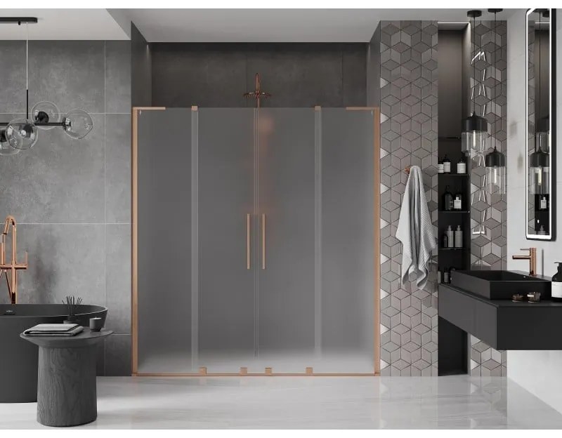 Mexen Velar L Duo, posuvné sprchové dvere do otvoru 200 cm, 8mm sklo námraza, medená matná, 871-200-003-32-65