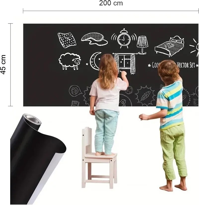 Zaparkorun Samolepiaca papierová tabuľa so súpravou kried - 45 x 200 cm