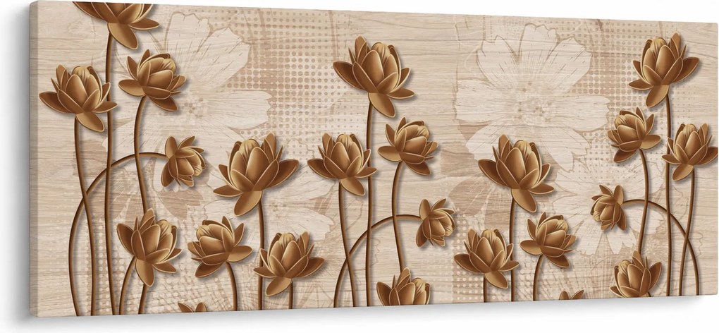 Obraz abstraktných kvetín - hnedá (120x50 cm)