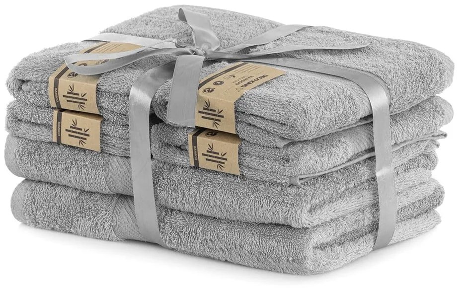 Sivé froté uteráky a osušky v súprave 6 ks s prímesou bambusu Bamby – DecoKing
