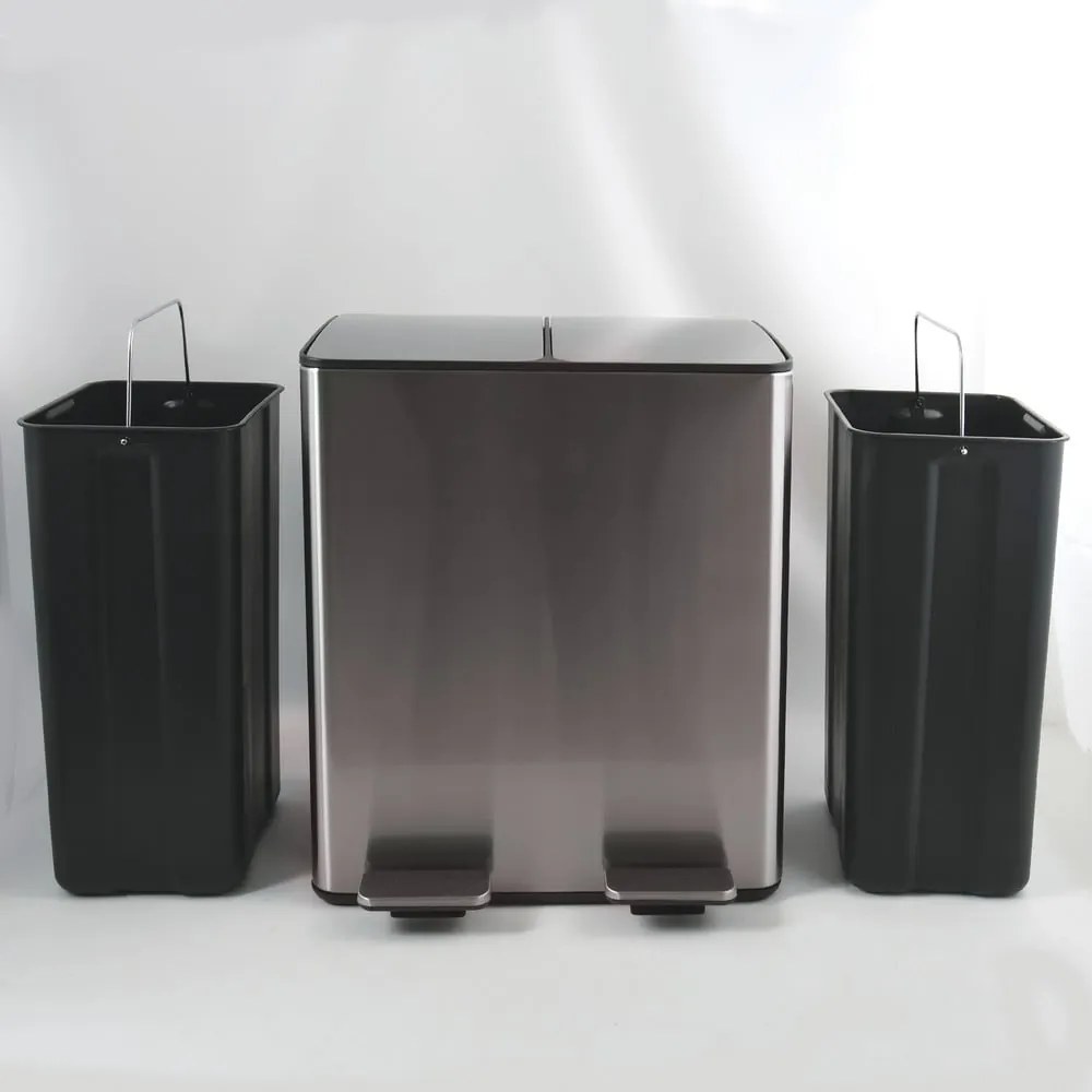 Oceľový odpadkový kôš 2x20 l na triedený odpad/nášľapný v matne striebornej farbe Aliya – Spirella