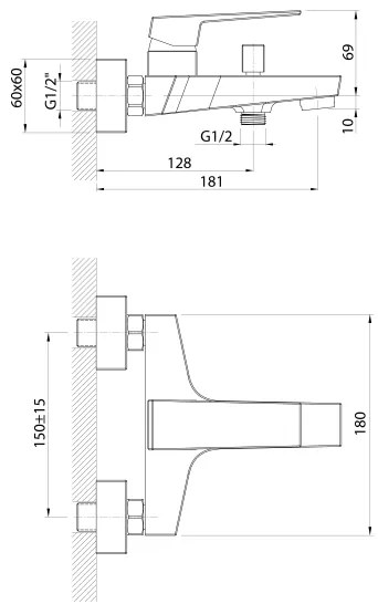 Aqualine - Vaňová batéria RITMO lesklý chróm