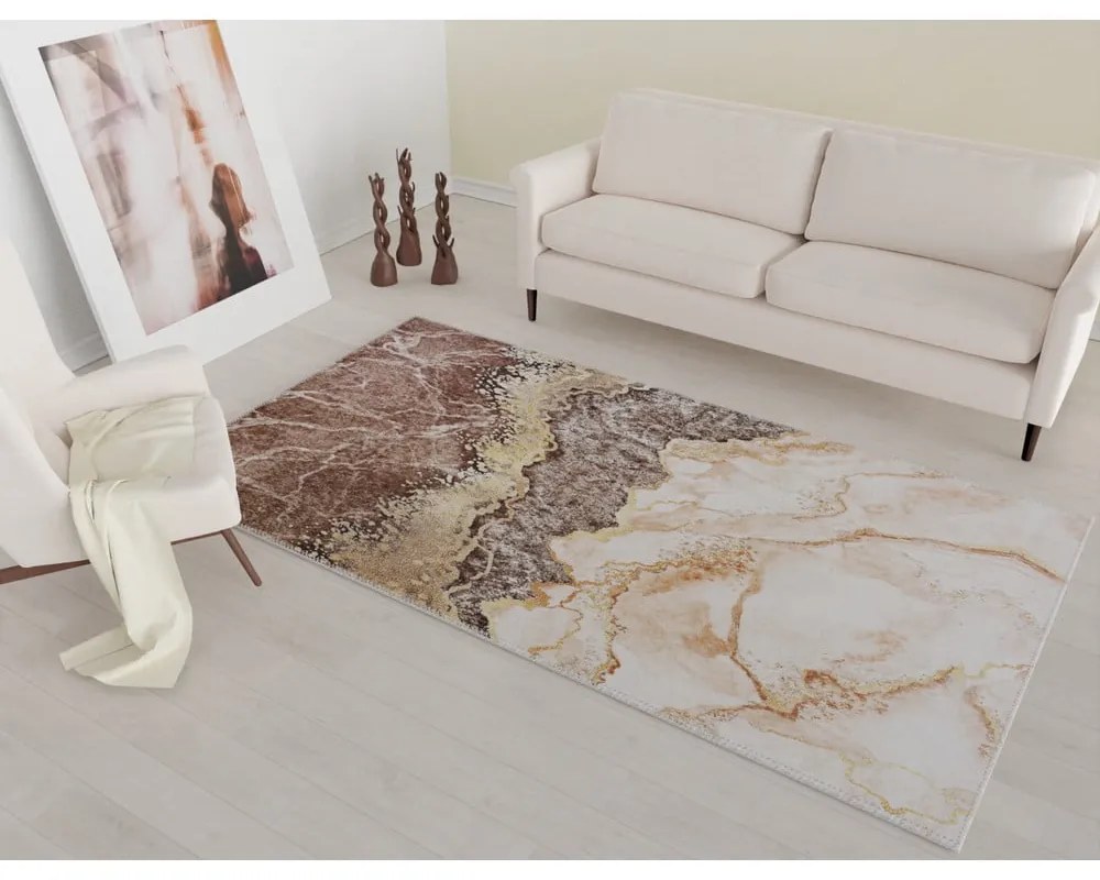 Koňakovohnedo-krémový prateľný koberec 180x120 cm - Vitaus