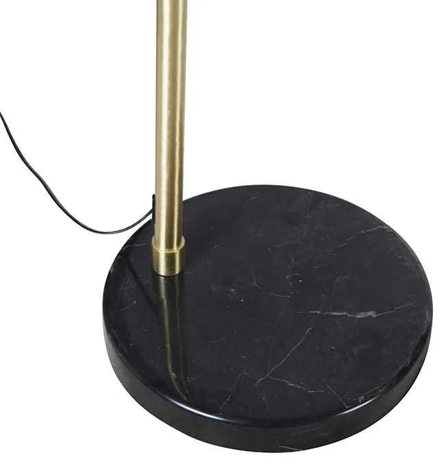Moderná oblúková stojaca lampa mosadz s mramorovým podstavcom a čiernym tienidlom 32,5 cm - XXL