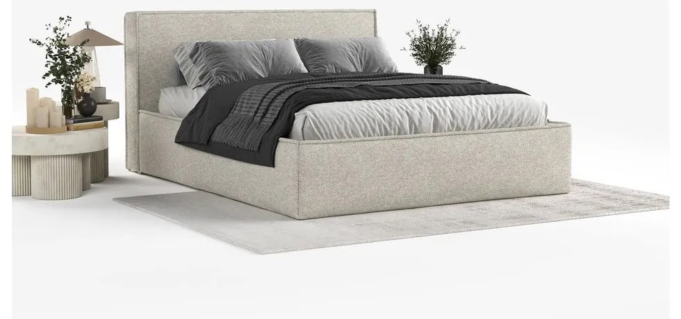Svetlosivá čalúnená dvojlôžková posteľ s úložným priestorom s roštom 200x200 cm Lounge L – Maison de Rêve