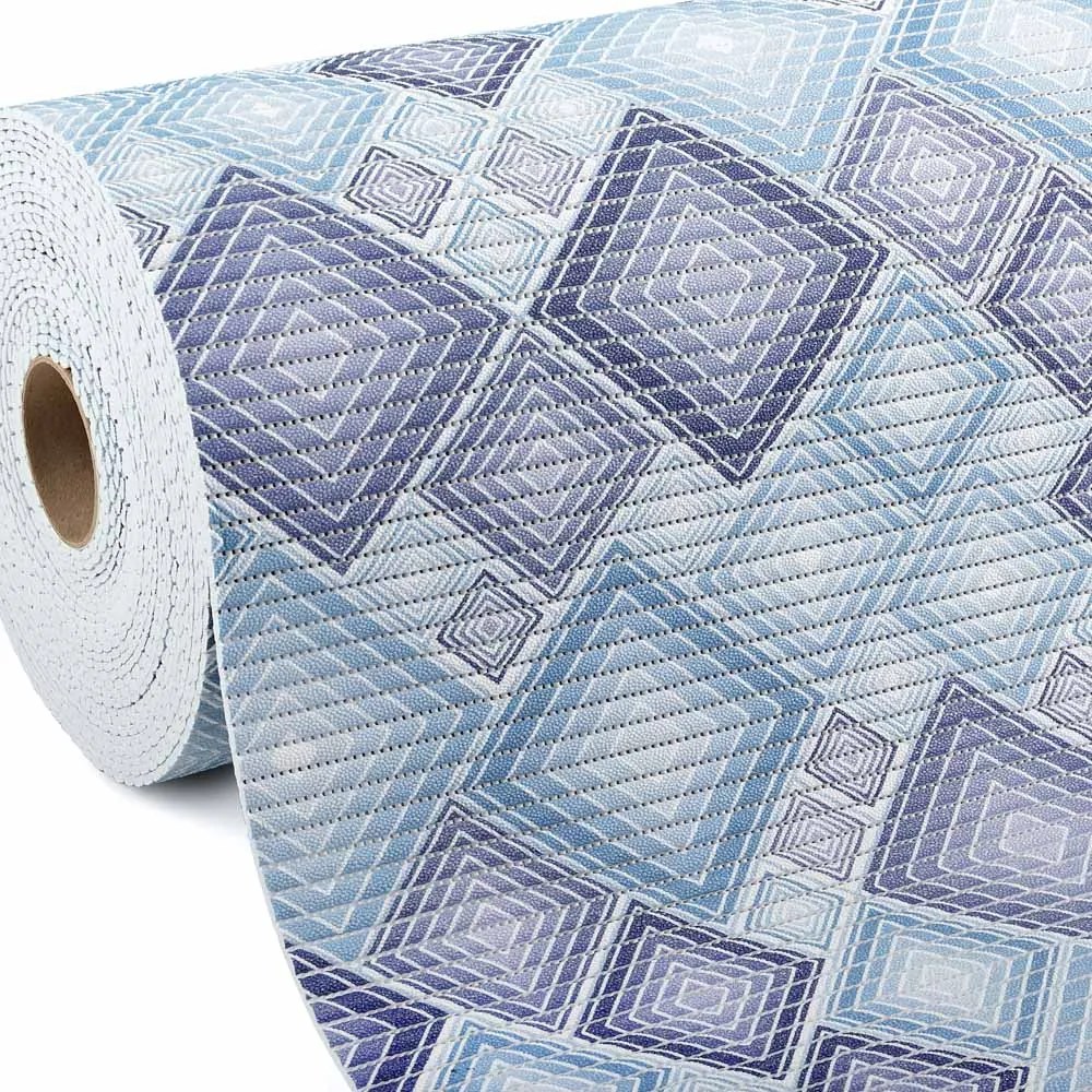 Kúpeľňová penová rohož / predložka PRO-095 Modré designové štvorce - metráž šírka 65 cm