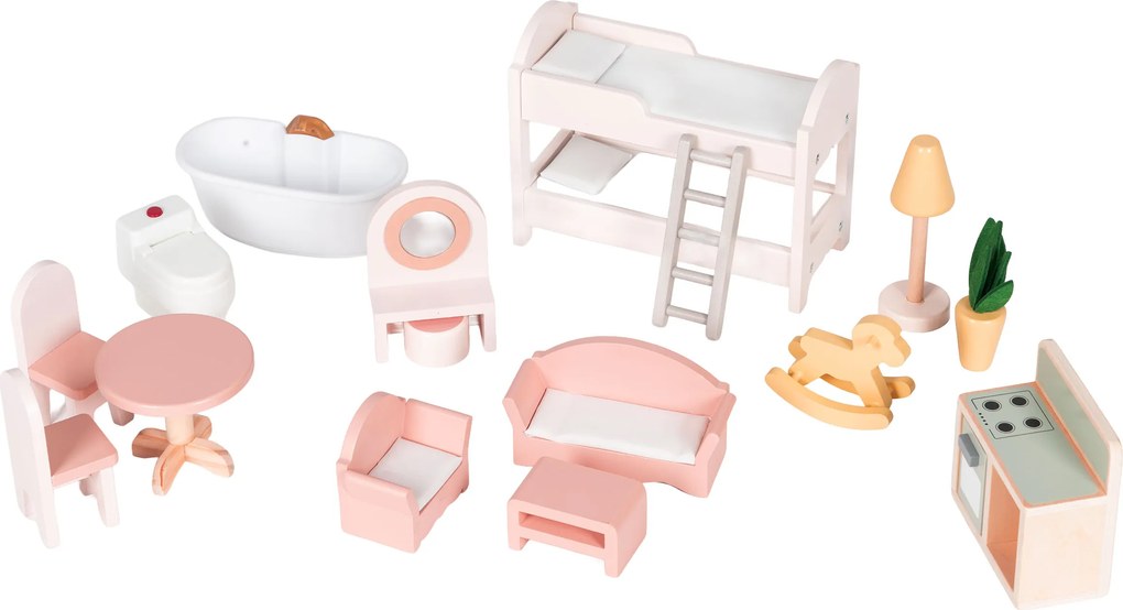 Drevený domček pre bábiky Laura, 3 poschodia, 5 izieb, 15 kusov nábytku, ECOTOYS