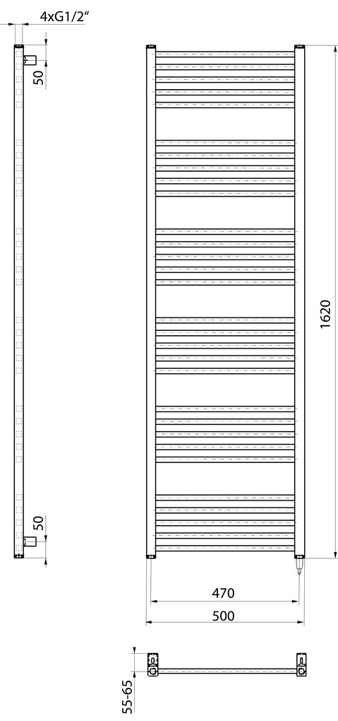 Sapho Sapho, METRO-E elektrické vykurovacie teleso, rovné, 600x1620 mm, 800 W, čierna matná, ME616B