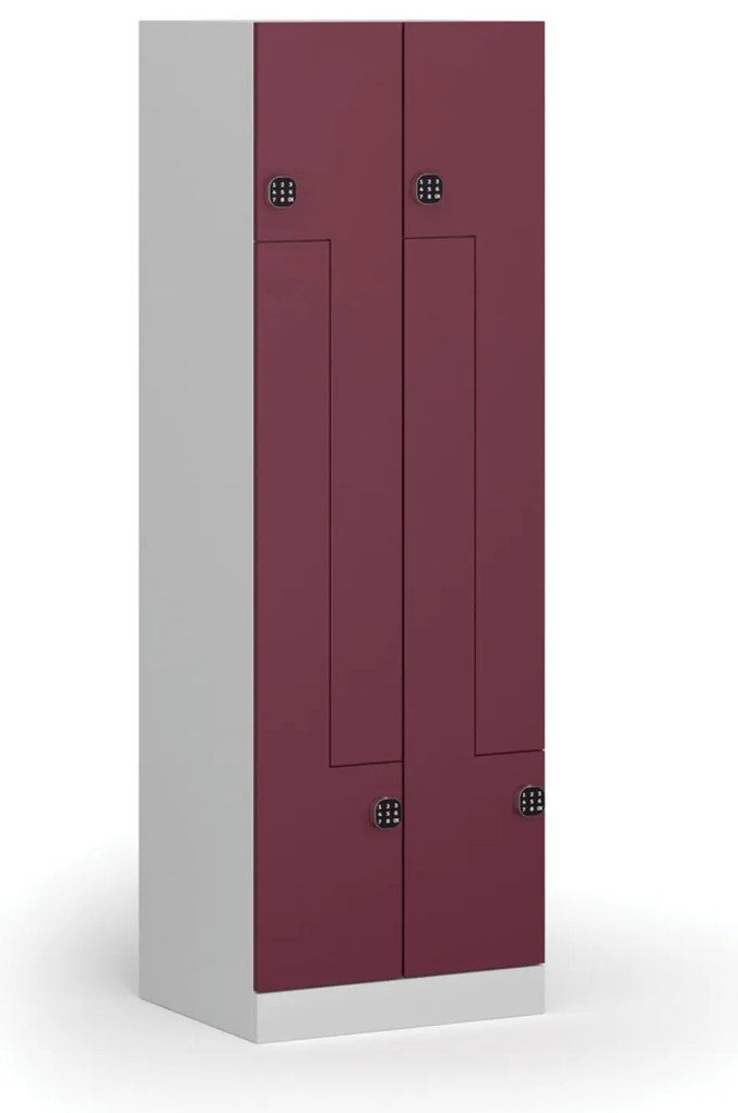 Kovová šatníková skrinka S1 Z, 4 oddiely, 1850 x 600 x 500 mm, kódový zámok, červené dvere
