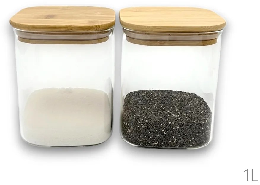 Orion Základná sada 12ks sklenených hranatých dóz s bambusovým vekom - BORO12