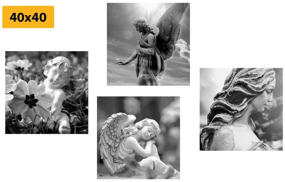 Set obrazov nádherný anjel v čiernobielom prevedení