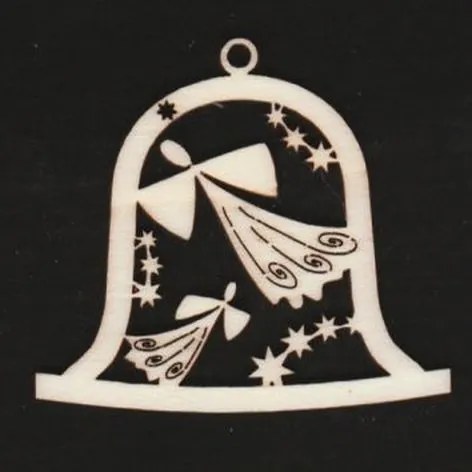 AMADEA Drevená ozdoba zvonček s anjelmi 6 cm