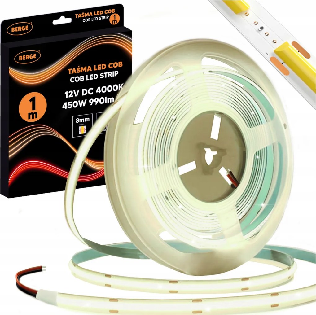 BERGE LED pásik COB Neon 12V - 480D - 9W/m - IP20 - 1m - 990lm - neutrálna farba