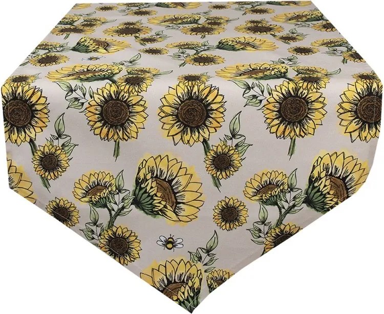 Béžový bavlnený behúň so slnečnicami Sunny Sunflowers - 50*160 cm
