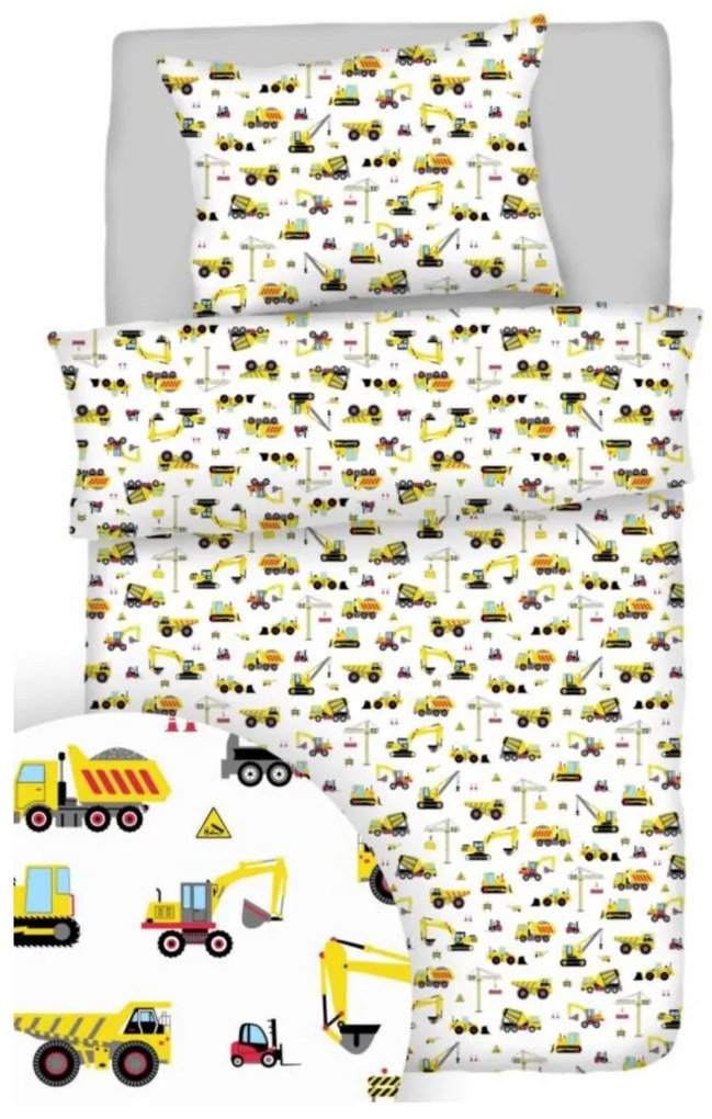 Obliečky bavlnené Stavebné stroje TiaHome - 1x Vankúš 90x70cm, 1x Paplón 140x200cm