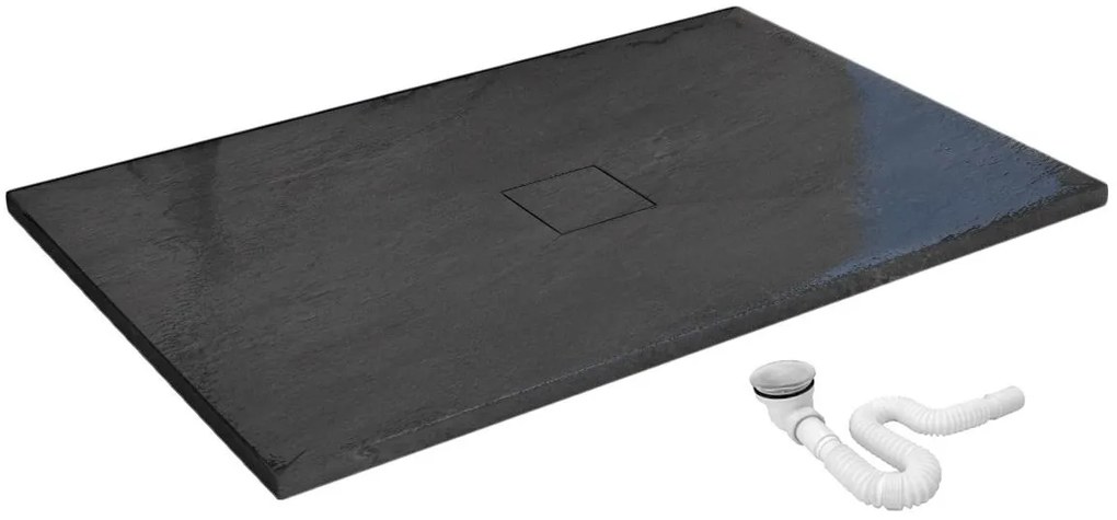 Rea Black Stone, sprchová vanička z minerálneho kameňa 120x90x3,5 cm + sifón, čierna, REA-K9603