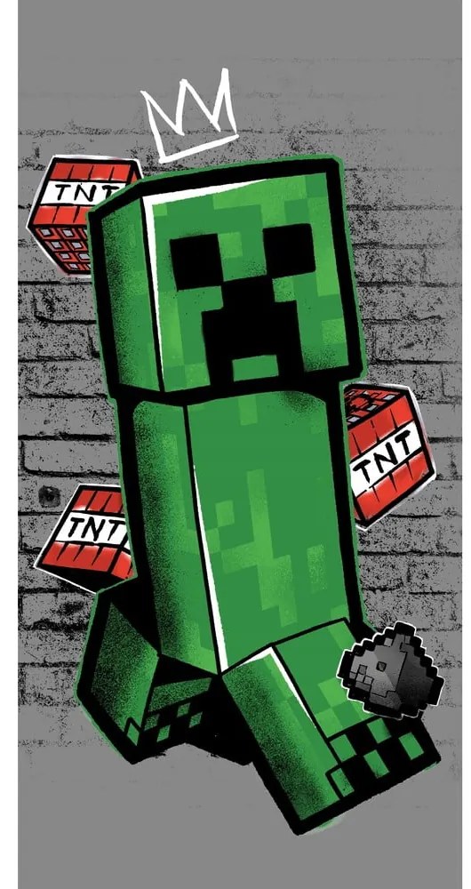 Zeleno-sivá bavlnená detská osuška 70x140 cm Minecraft "Metro Art Creeper" – Jerry Fabrics