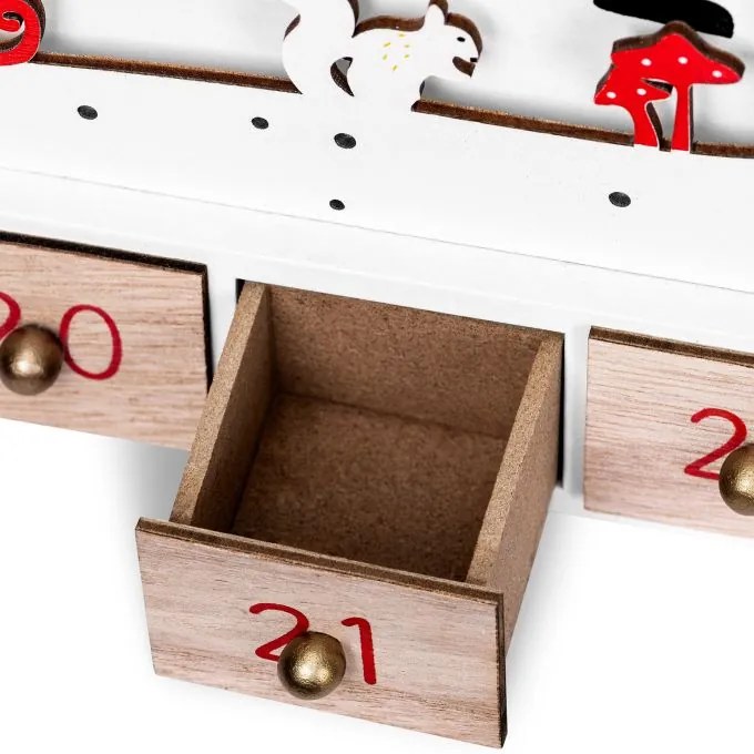 Drevený adventný kalendár SANTA CLAUS s osvetlením, 35x6x27cm, biela/hnedá Spielwerk