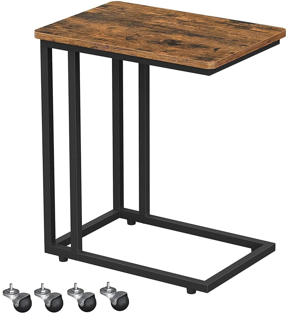 Príručný stolík pod pohovku, stolík na notebook s kolieskami, 50 x 35 x 60 cm, vintage hnedý