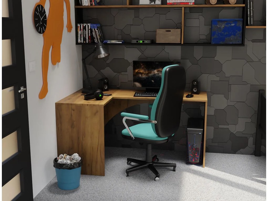 Rohový PC stolík Uhlominn (craft zlatý). Akcia -16%. Vlastná spoľahlivá doprava až k Vám domov. 1092071
