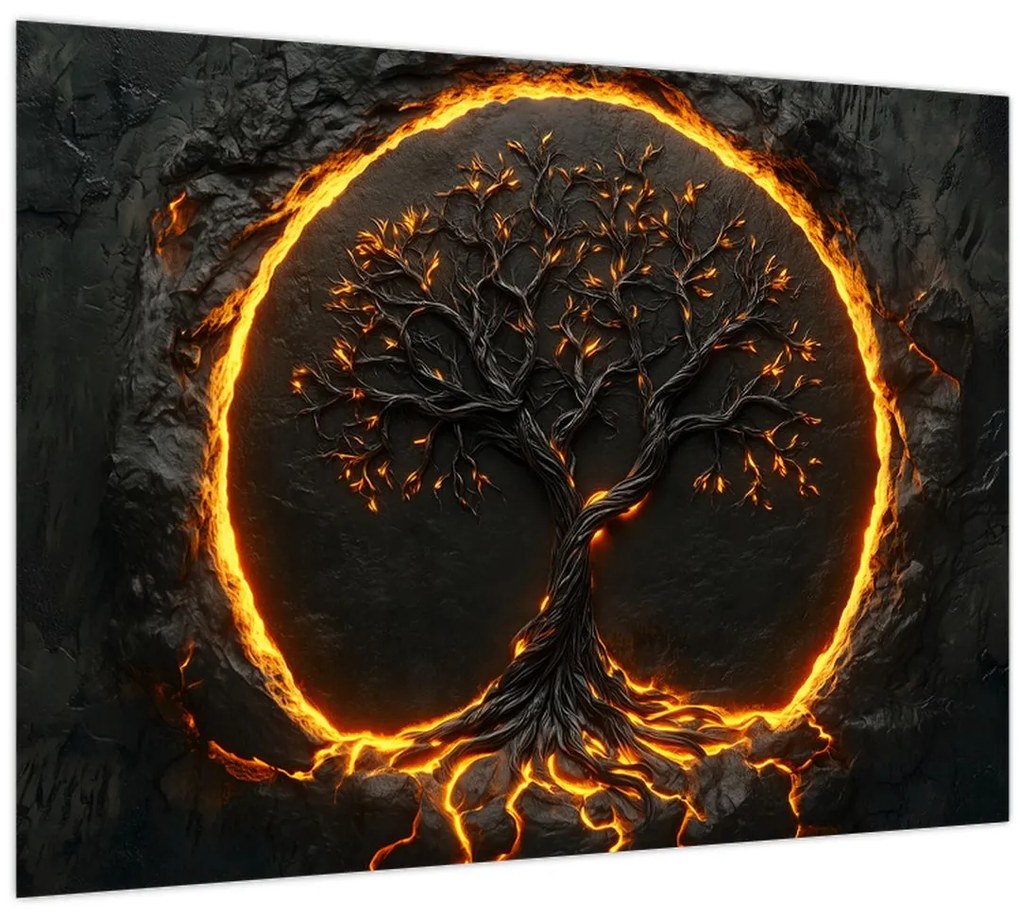 Sklenený obraz – Strom života v láve II. (70x50 cm)